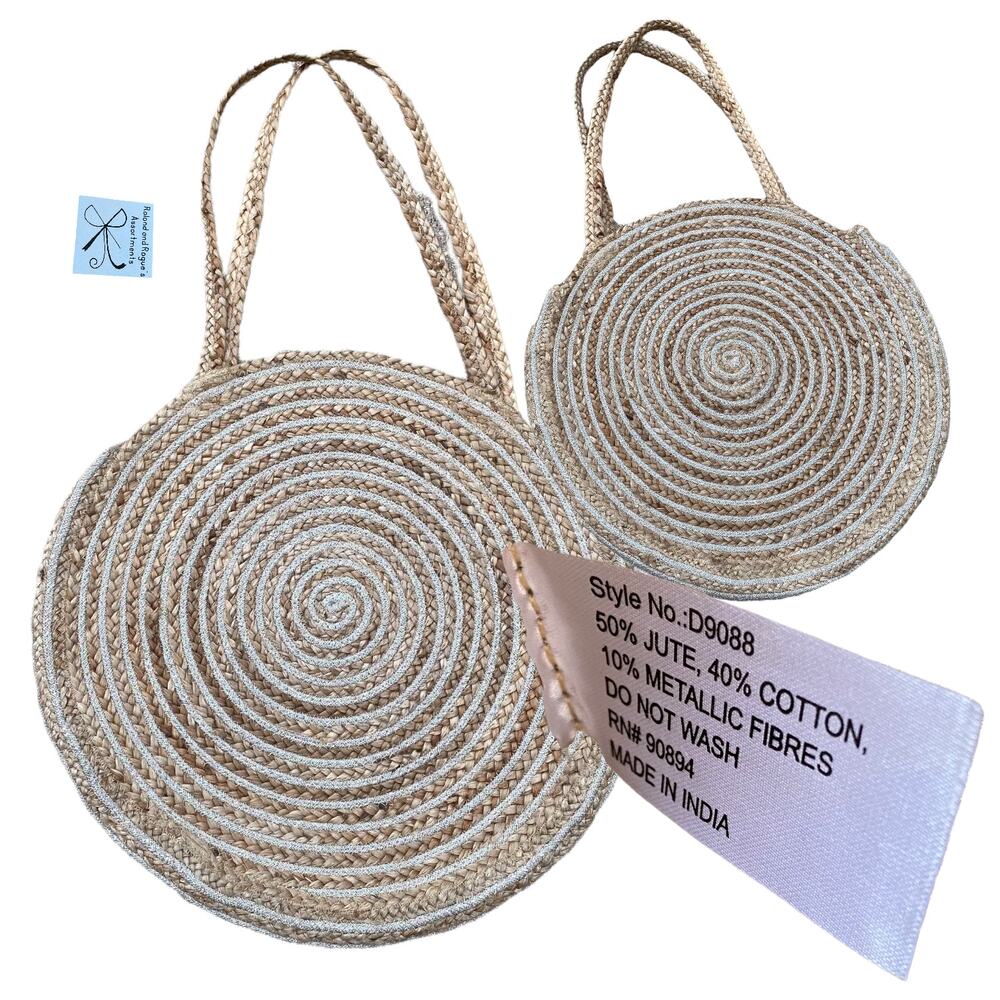 Magid Jute Woven Oversized Circle Metallic Resortwear Tote Beach Bag
